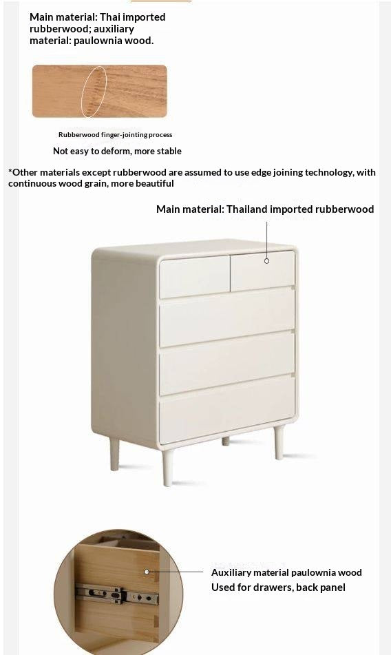 Tulipwood Solid Wood, Solid Rubberwood Milky Cream Style Chest of Drawers