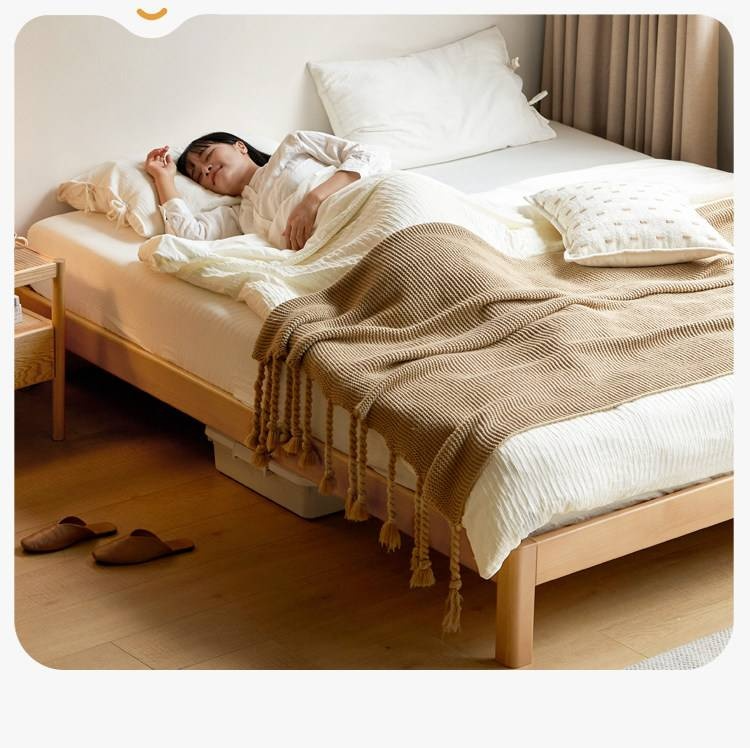 European Beech Solid Wood Platform Bed — Headboard-Free, Simple Design