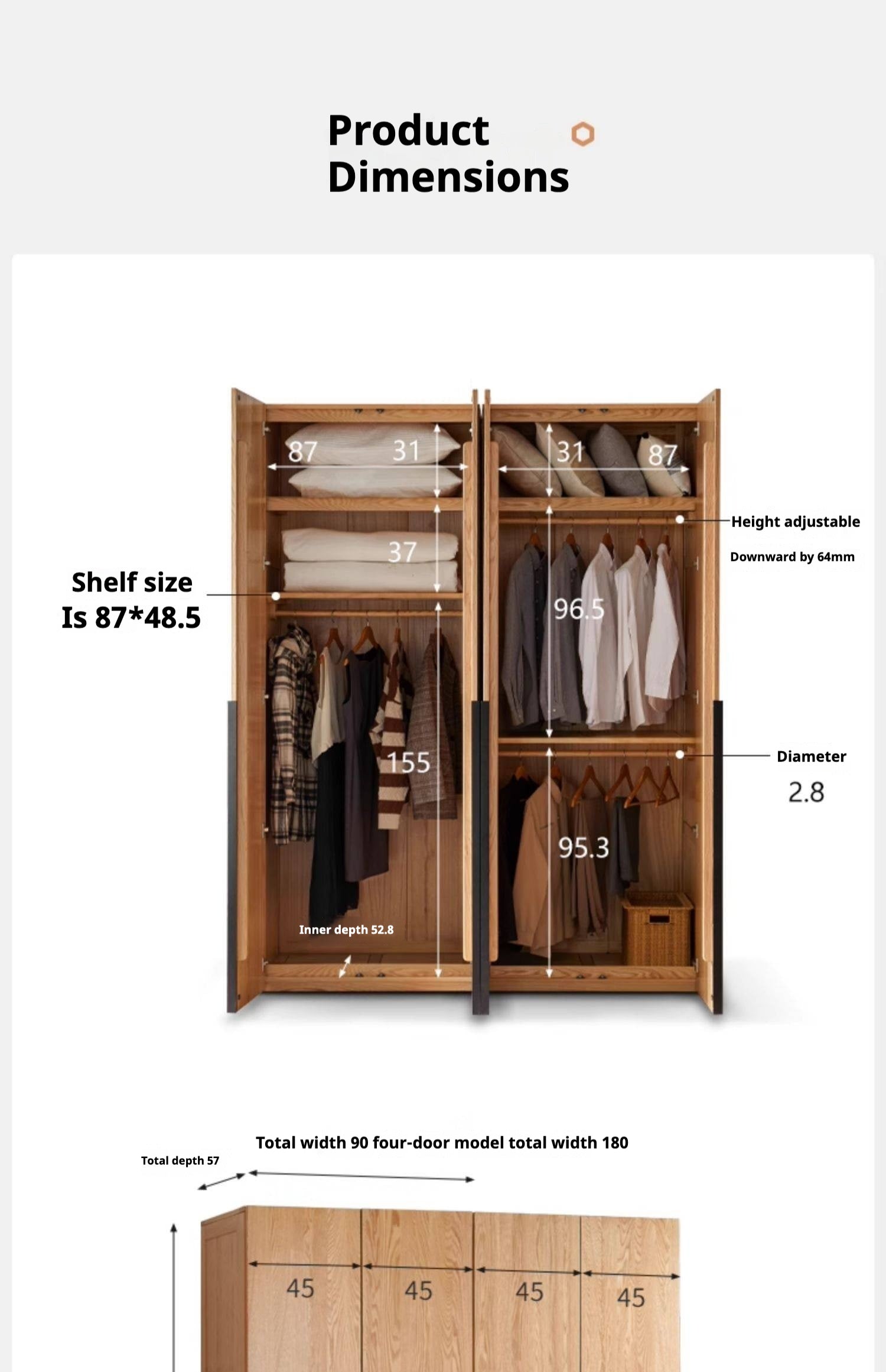 Oak Solid Wood Wardrobe.
