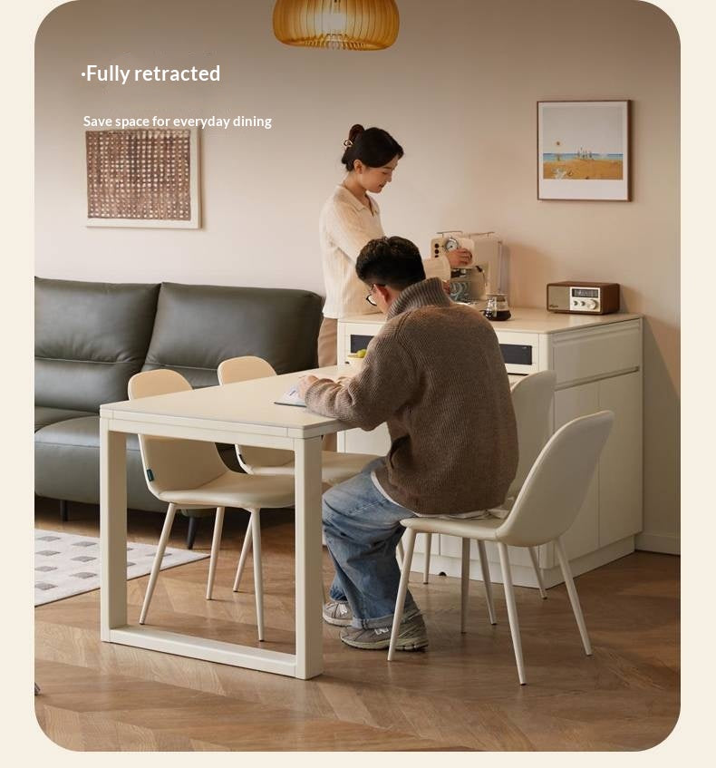 Solid Rubberwood Cream-Style Extendable White Slab Island