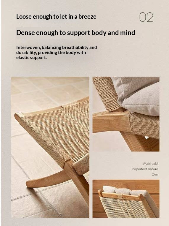 Oak Solid Wood Rope Weave Lounge Chair, Danish Mid Century Scandinavian Accent Chair