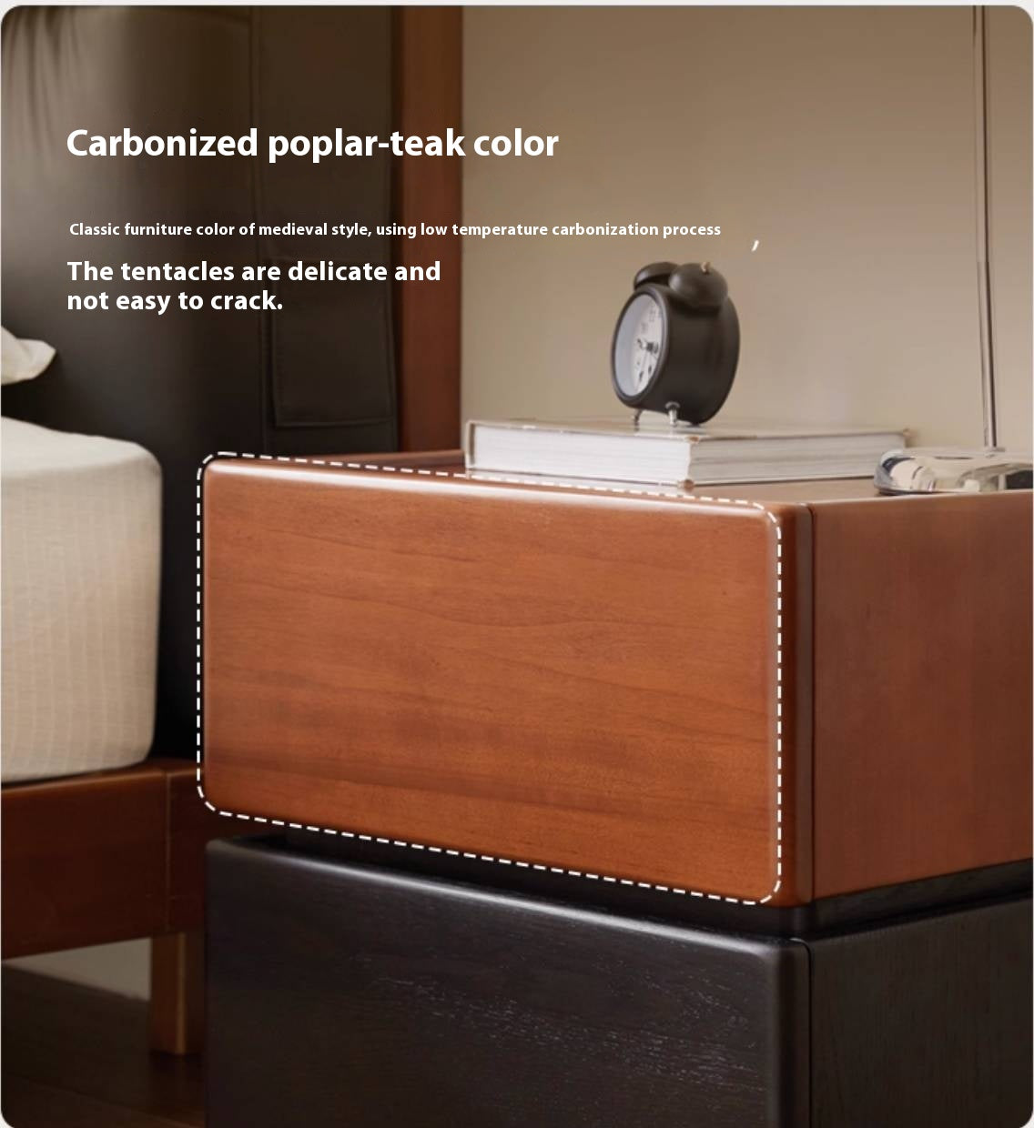 Ash, Poplar Solid Wood Modern Two-Tone Nightstand with 2 Drawers