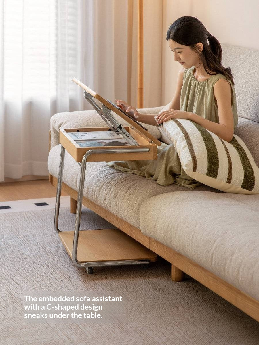 Beech Solid Wood C-Shaped Corner Side Table Modern Minimalist Style