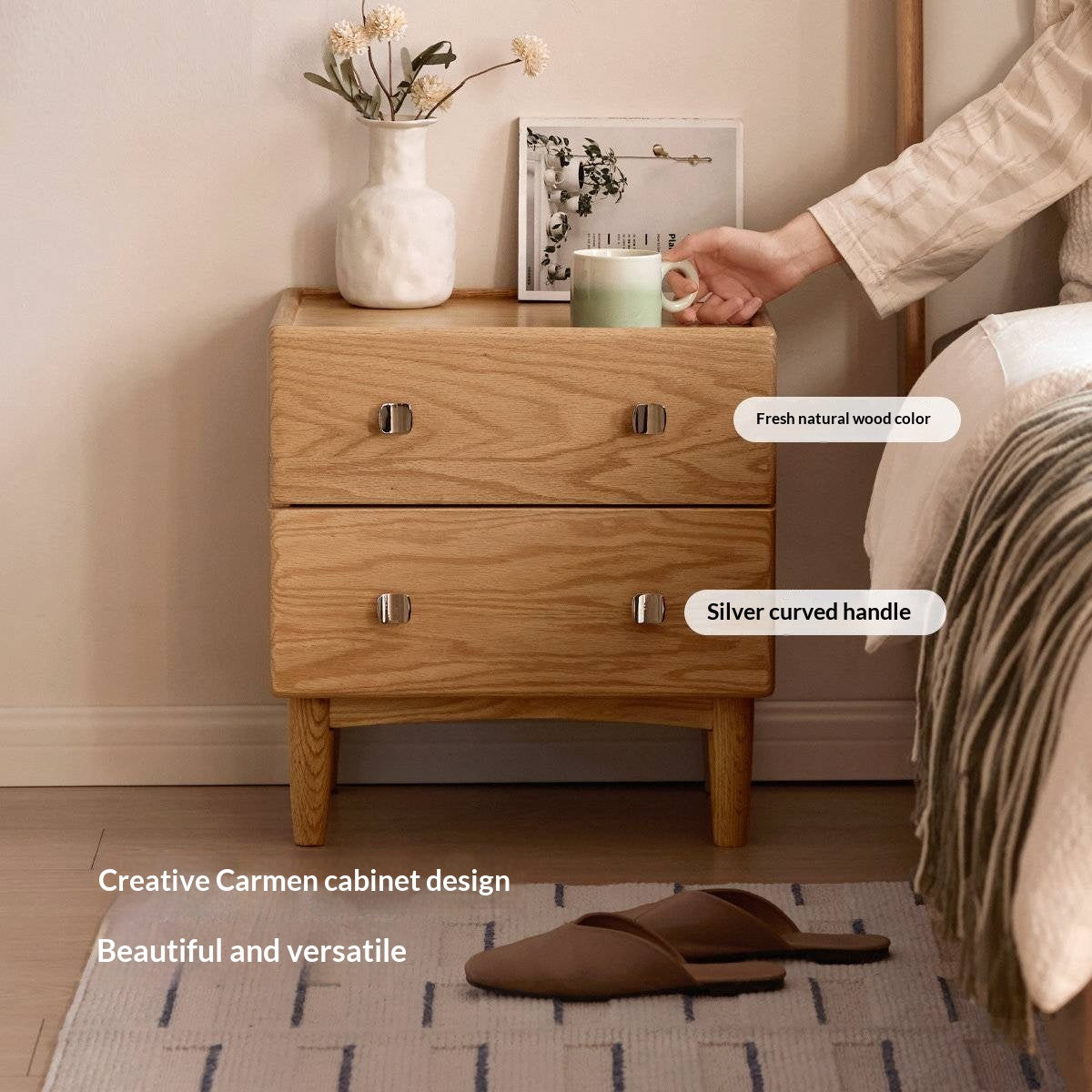 Oak Solid Wood Modern Minimalist Nightstand