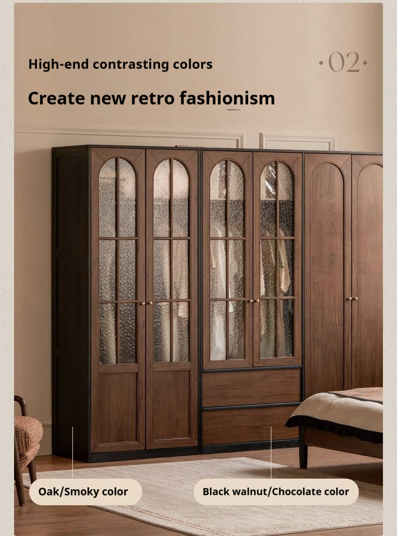 Black Walnut Solid Wood Wardrobe French Retro Style
