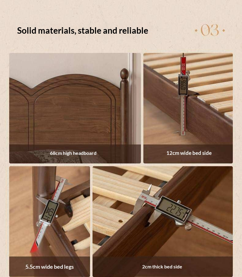 Black Walnut Solid Wood Bed with Arched French Country Headboard and Spindle Legs