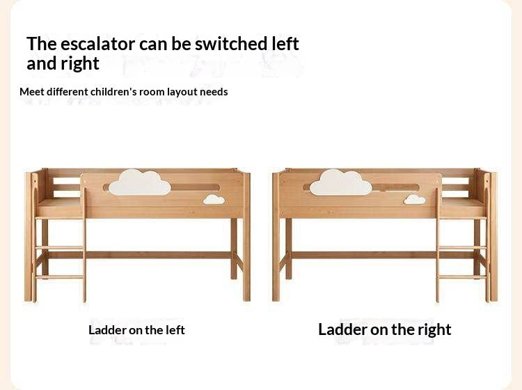 Beech Solid Wood Children's Loft Bed with Under-Table and Storage
