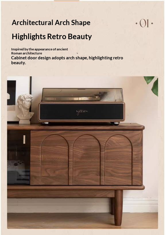 Black Walnut Solid Wood Retro Large Capacity TV Cabinet.