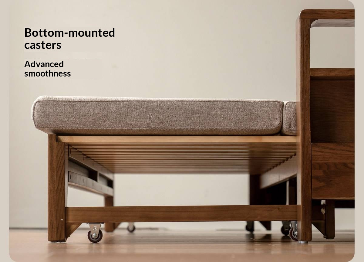 Oak, Beech Sofa Bed with Wood Frame and Side Storage Pocket