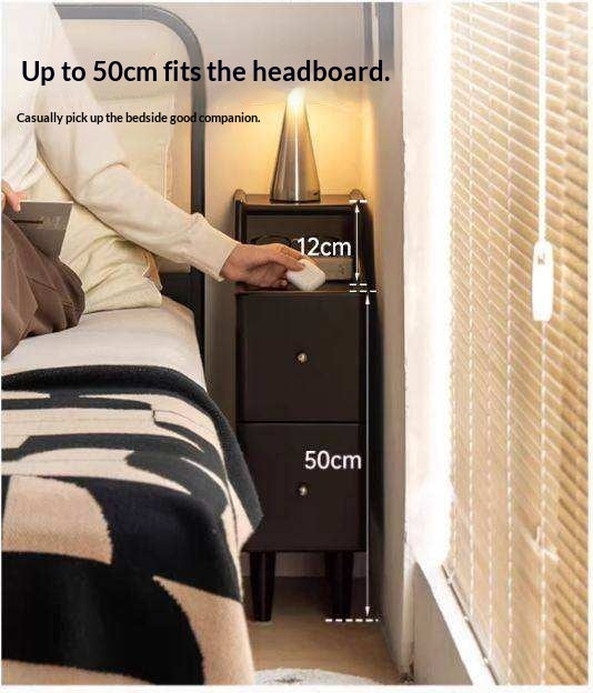 Solid RubberWood Ultra-Narrow Nightstand Storage Cabinet