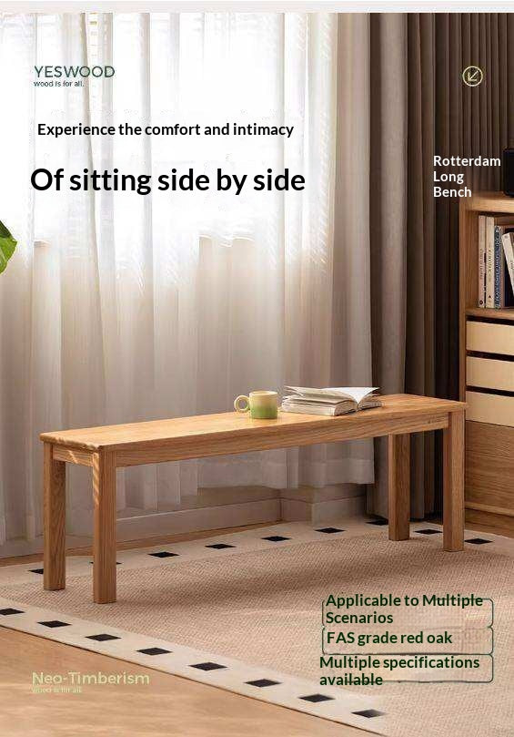Ash, Oak, Beech, Solid Rubberwood Wide Seat Bench
