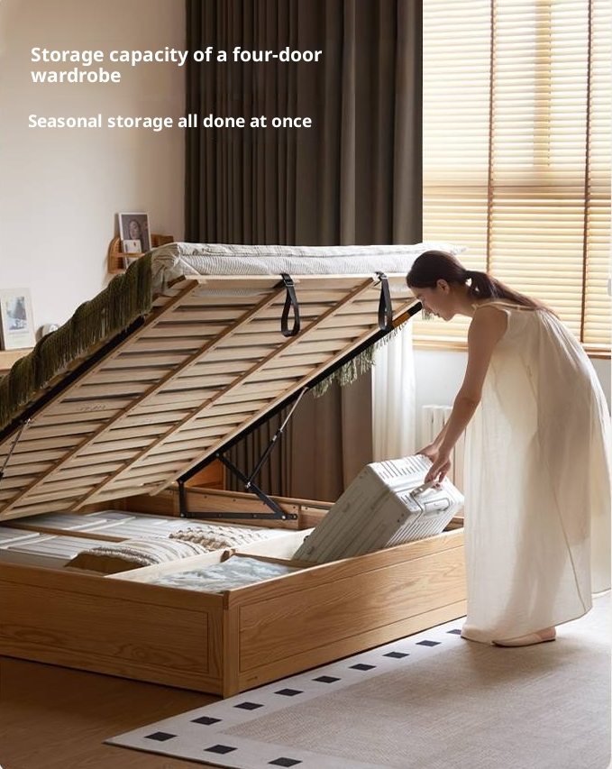 Oak Solid Wood Modern Minimalist Multifunctional with Light Box Bed