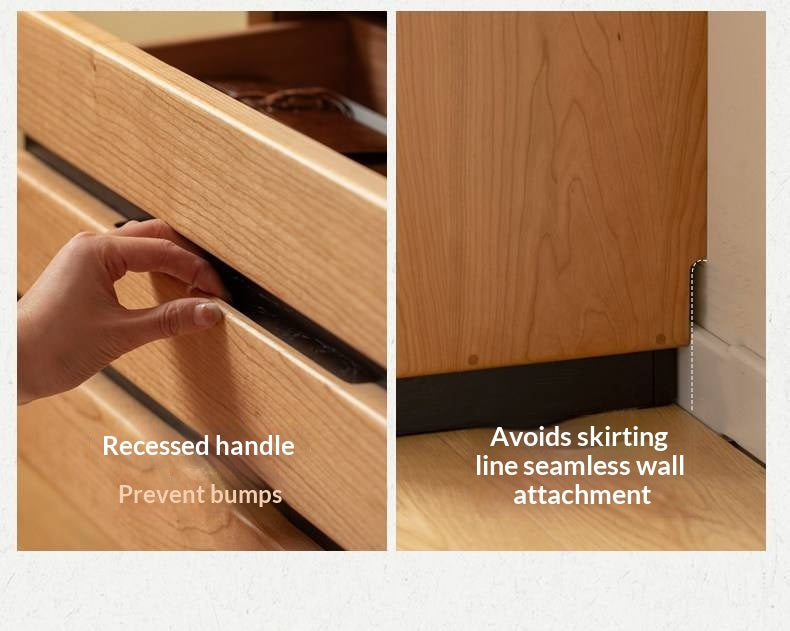 Cherry Solid Wood Vintage TV Stand with Wall-Mounted Tall Cabinet Design