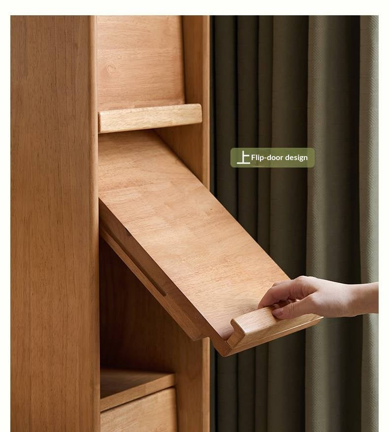 Solid Rubberwood Ultra-Narrow Bookcase with Flip-Down Front Panel