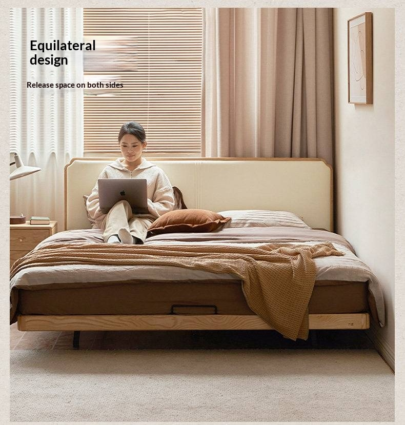 Oak Solid Wood Upholstered Bed — Modern Minimalist Design with Flush Edges