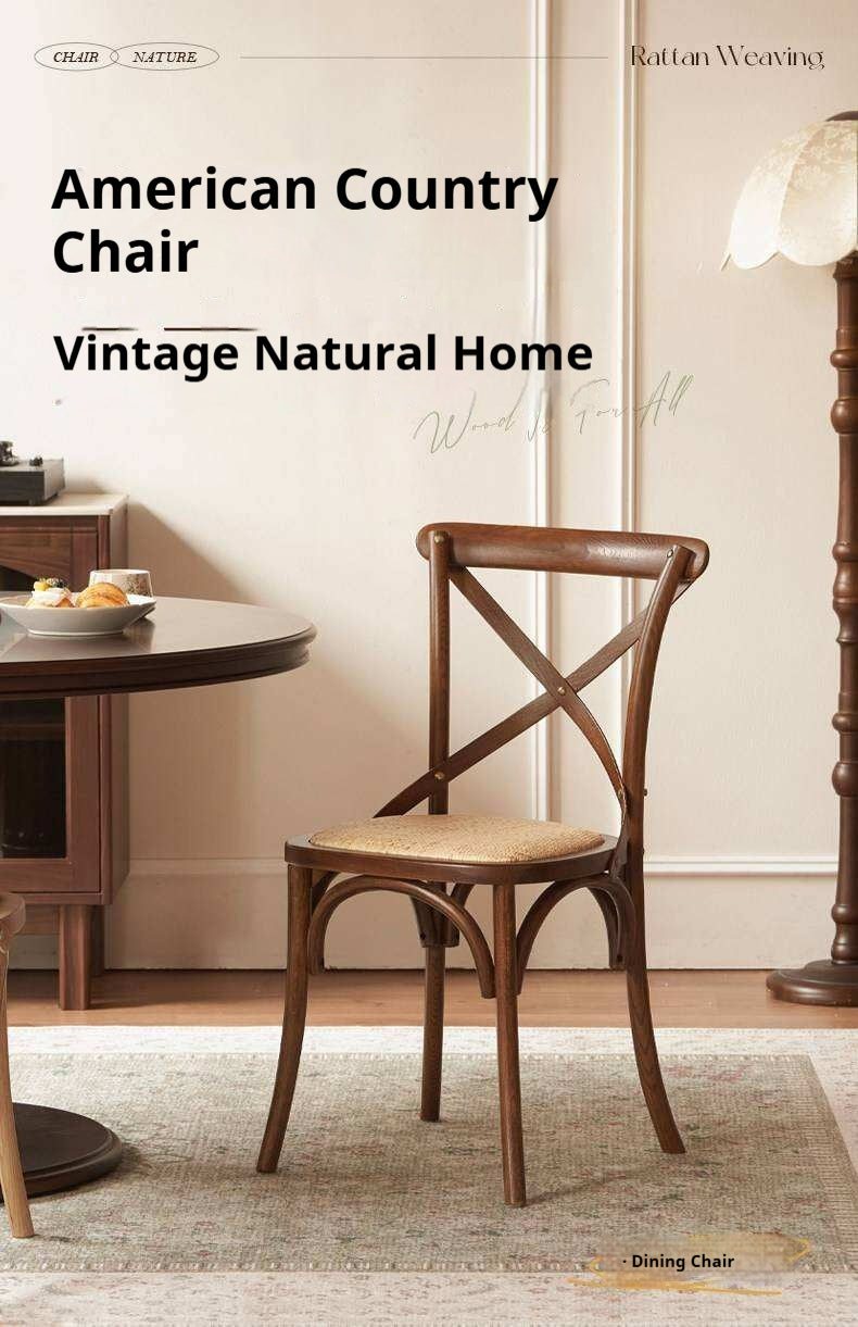 4 pcs -White Oak Solid Wood French Country Cross Back Dining Chair with Rattan Seat
