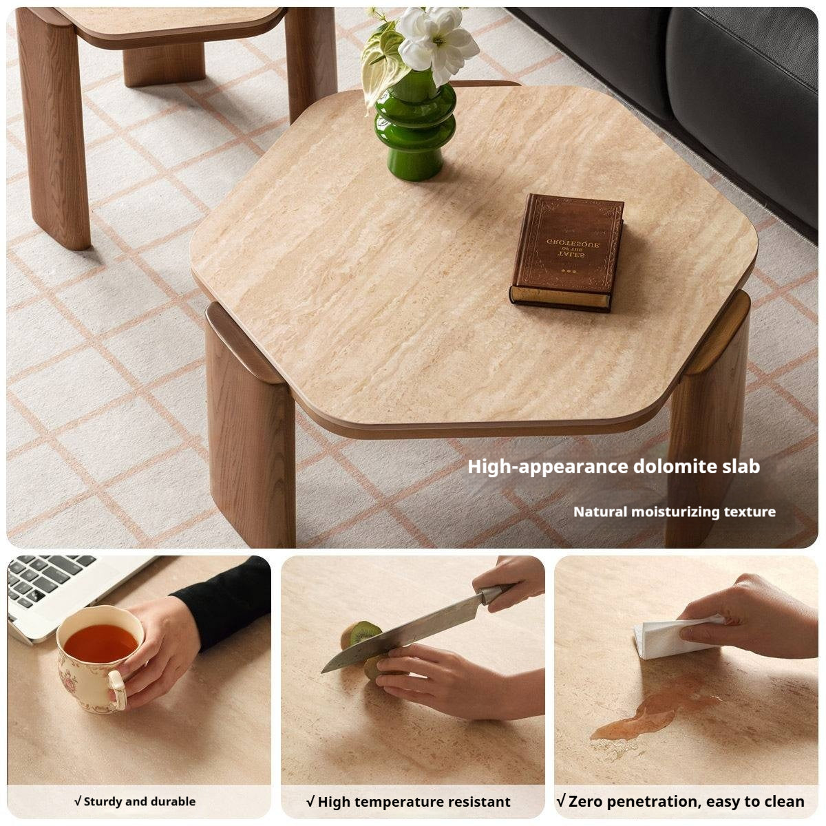 Ash Solid Wood Coffee Table with Wabi-Sabi Slab Design