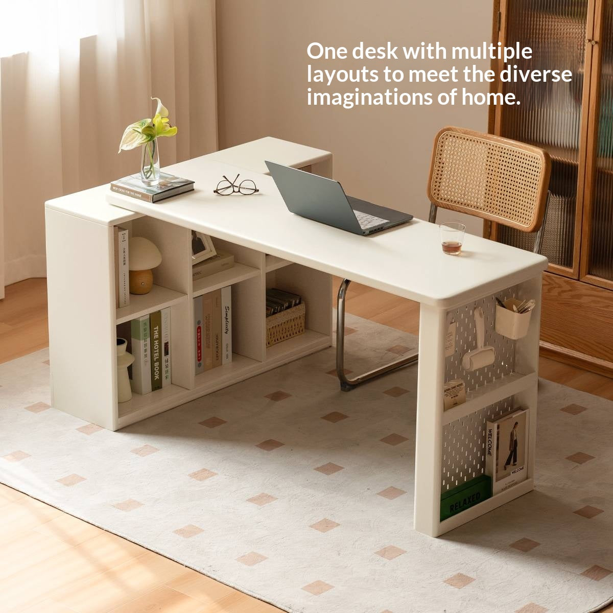Rubberwood Solid Wood Cream Style Office Desk
