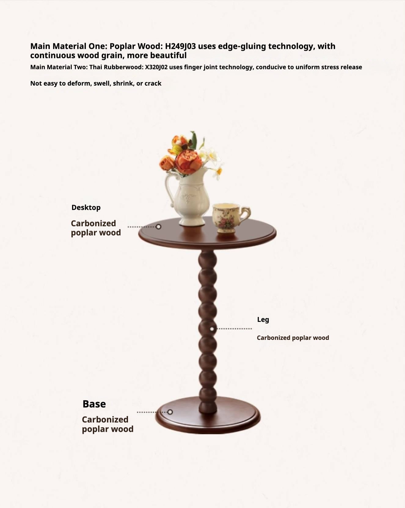 Black Walnut, Poplar, Solid Rubberwood American Retro Side Table.