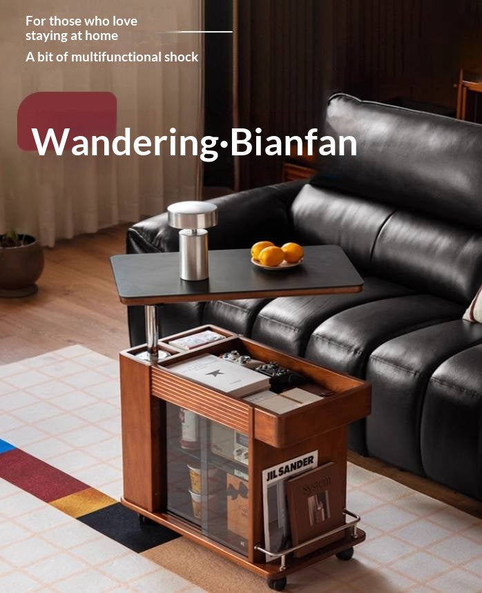 Poplar Solid Wood Elevating Rock Board Side Table