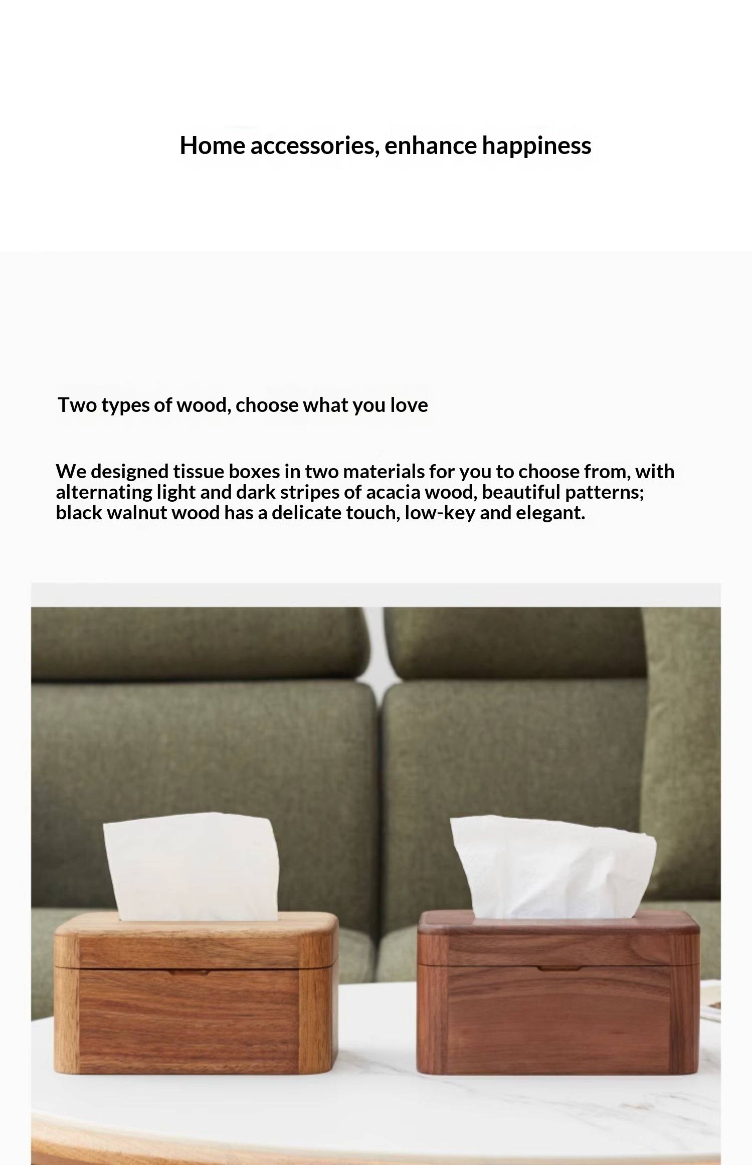 Black Walnut, Acacia Solid Wood Nordic Tissue Box
