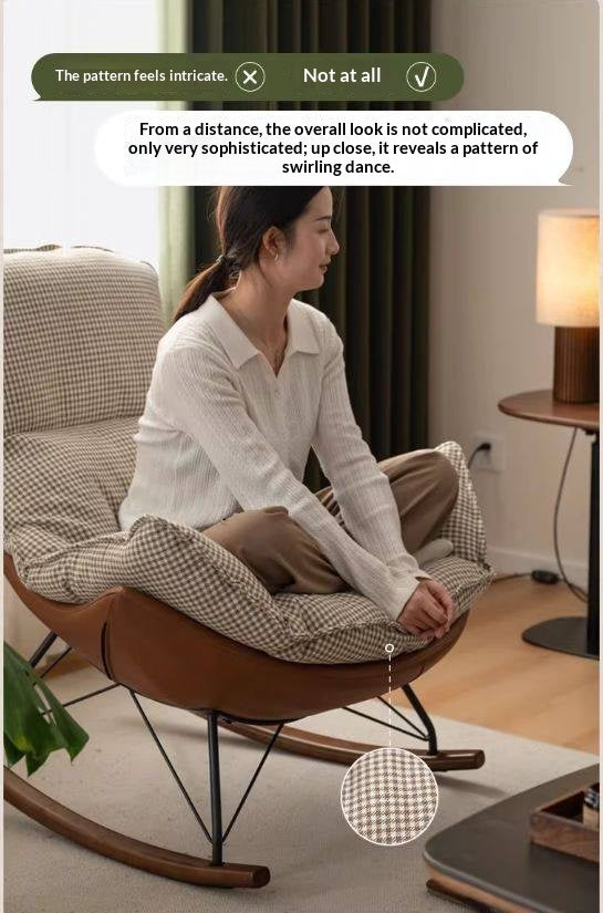 Beech Solid Wood Mid-Century Rocking Accent Chair with Houndstooth Cushion