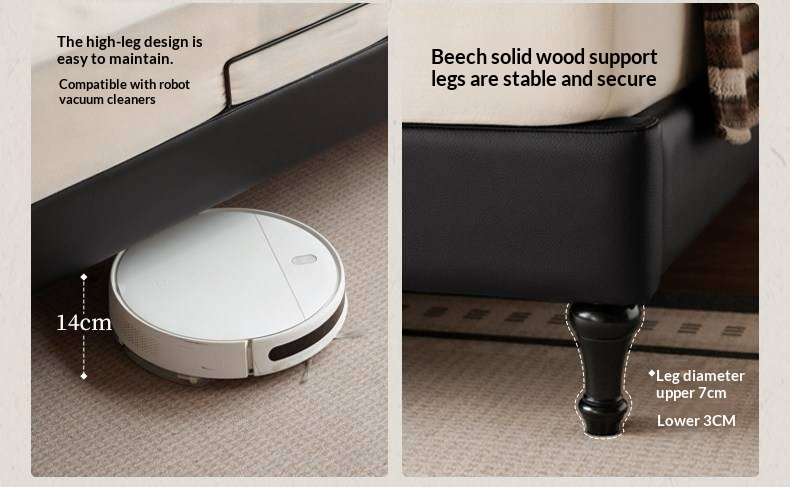 Luxury Genuine Leather Soft Headboard Bed, American Style Riveted Bed