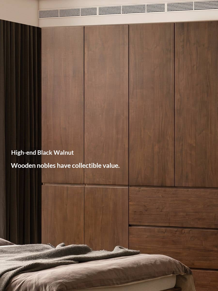 Black Walnut Solid Wood Wardrobe with Italian Style and Storage Cabinet