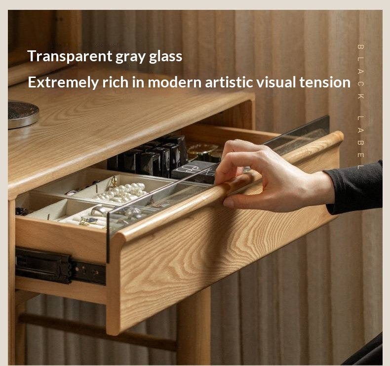 White Ash Solid Wood Modern Multifunctional Vanity Table.