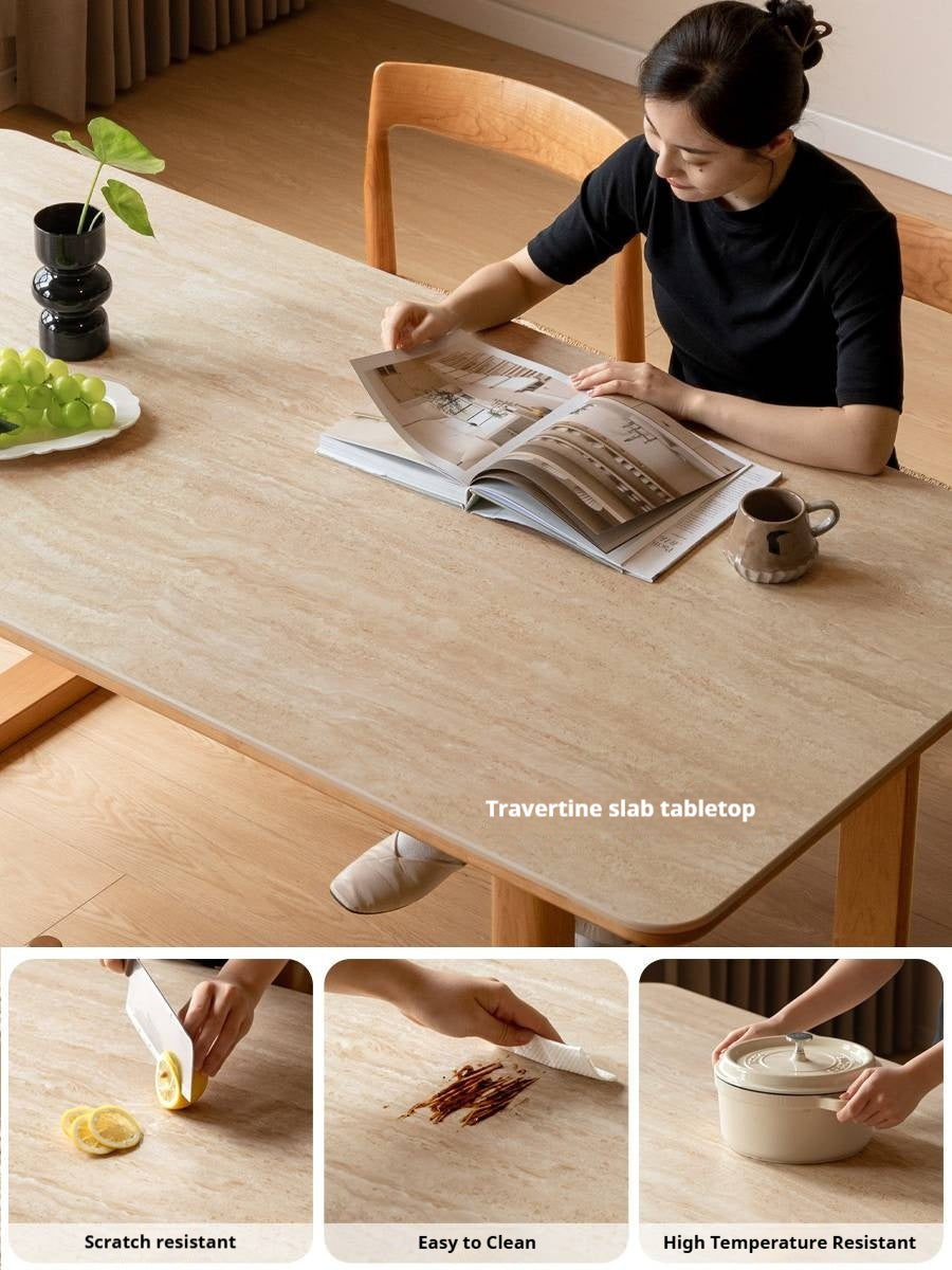 Cherry Solid Wood Retro Rock Board Dining Table