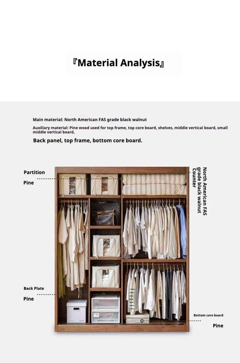 Black Walnut, Golden Sandalwood Solid Wood Wardrobe Sliding Door.
