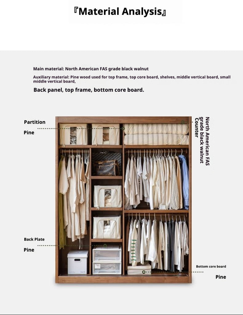 Black Walnut, Golden Sandalwood Solid Wood Wardrobe Sliding Door