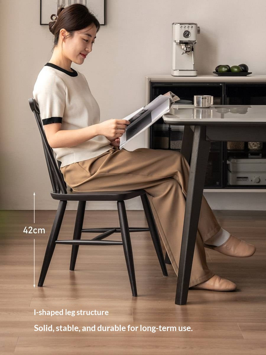 4 pcs -Solid RubberWood Windsor Dining Chair, Modern Spindle Back Chair, Scandinavian Farmhouse Style Kitchen