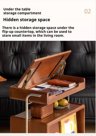 Poplar Solid Wood French Medieval Style Mobile Side Table