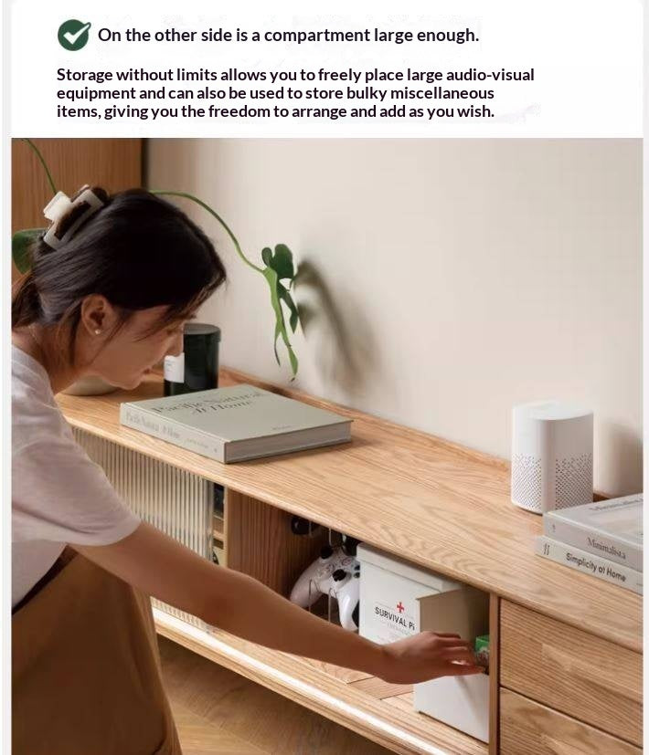 Oak Solid Wood TV Stand Sliding Door.