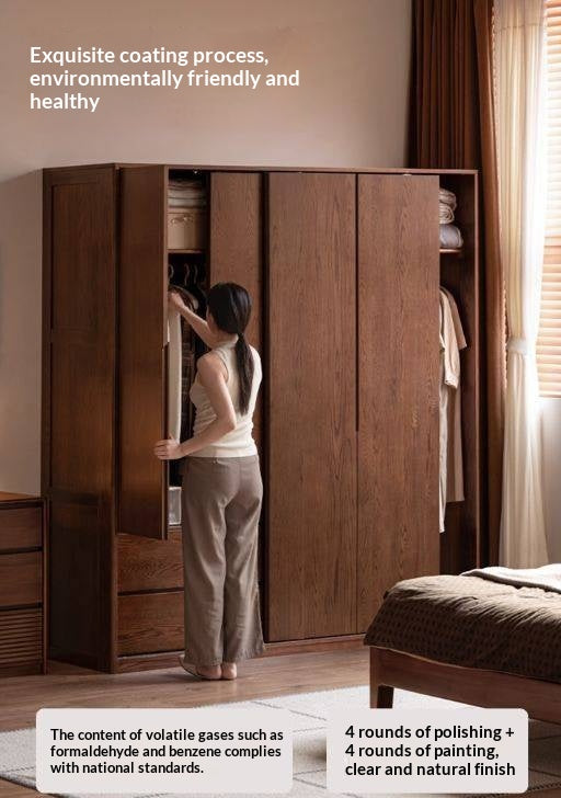 Oak Solid Wood Modern Style Wardrobe with Sliding Door