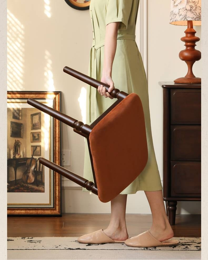 Beech Solid Wood American Retro Soft Makeup Stool.