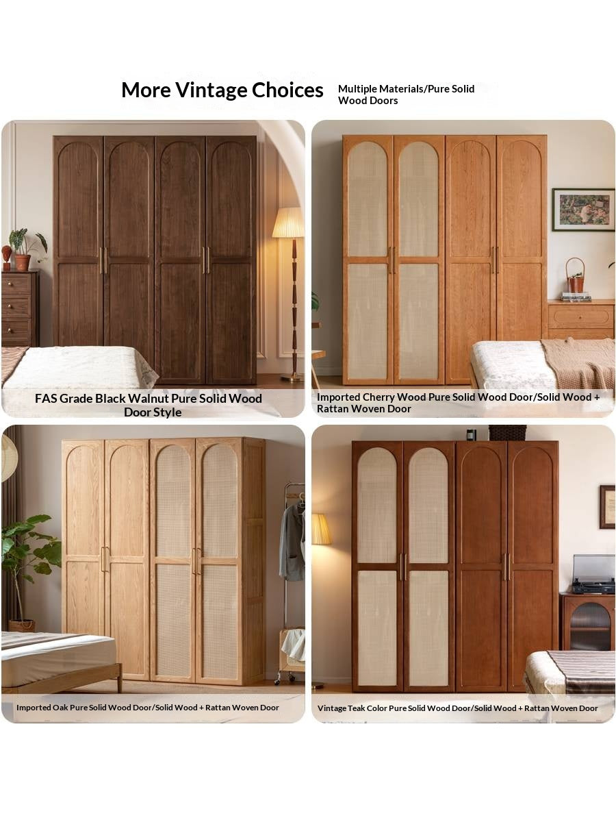 Black Walnut Solid Wood Wardrobe In Vintage Style