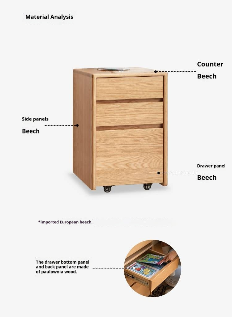 Beech Solid Wood, Solid RubberWood Drawer Multi-Functional Kids Nightstand