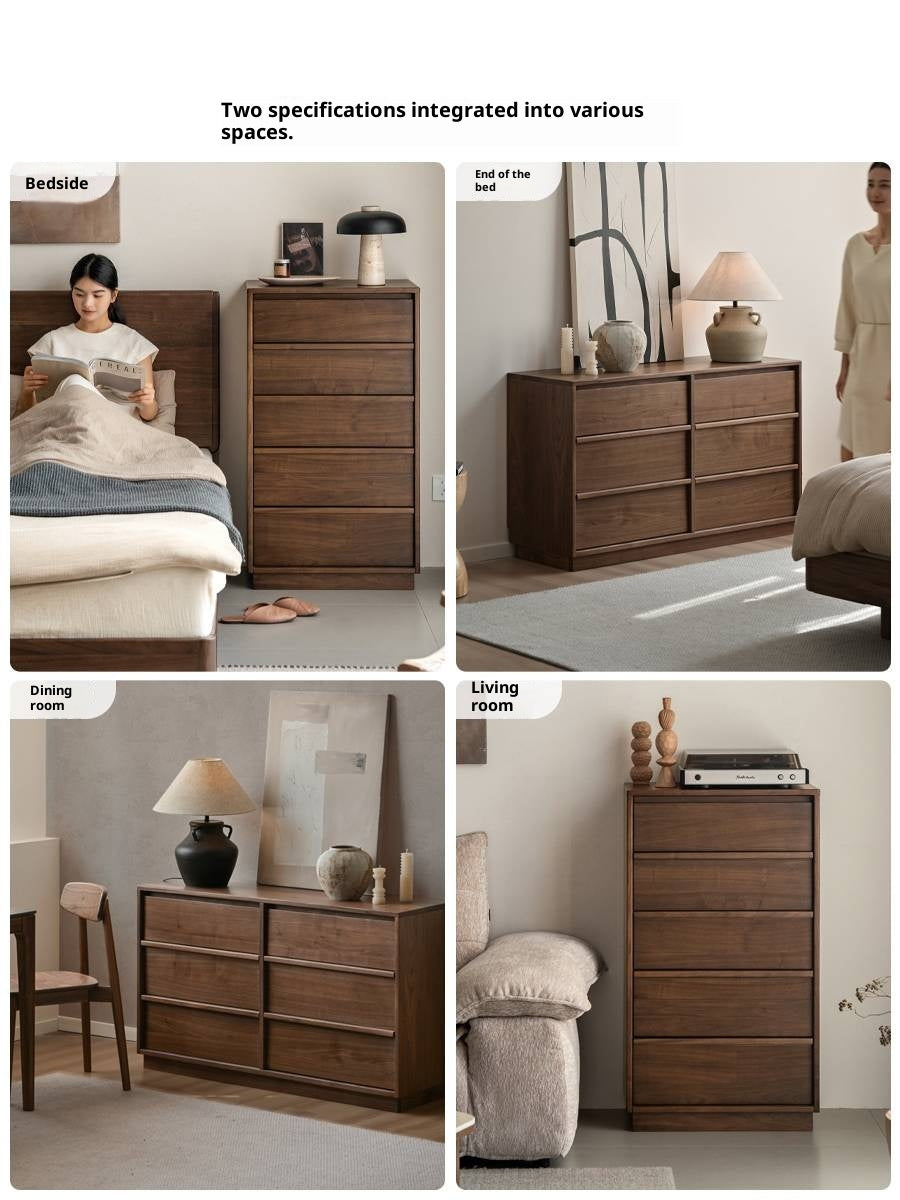 Black Walnut, Sandalwood, Oak Solid Wood Skeleton Line Chest of Drawers