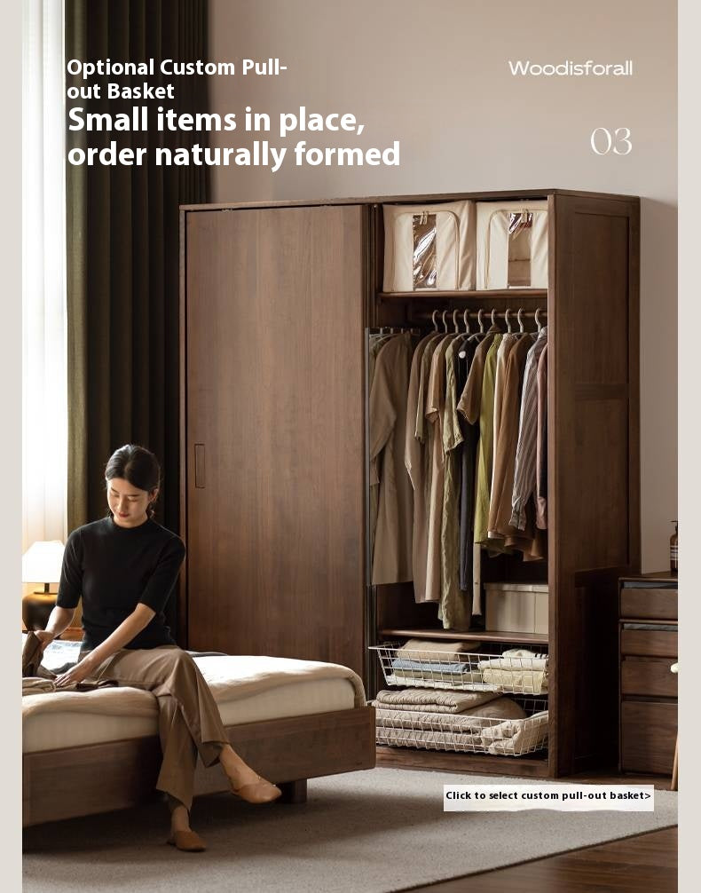 Black Walnut Solid Wood Sliding Door Wardrobe.