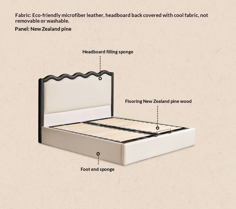 Eco-Friendly Cloud Leather Box Bed — French Retro Style with Wave Ripple Design