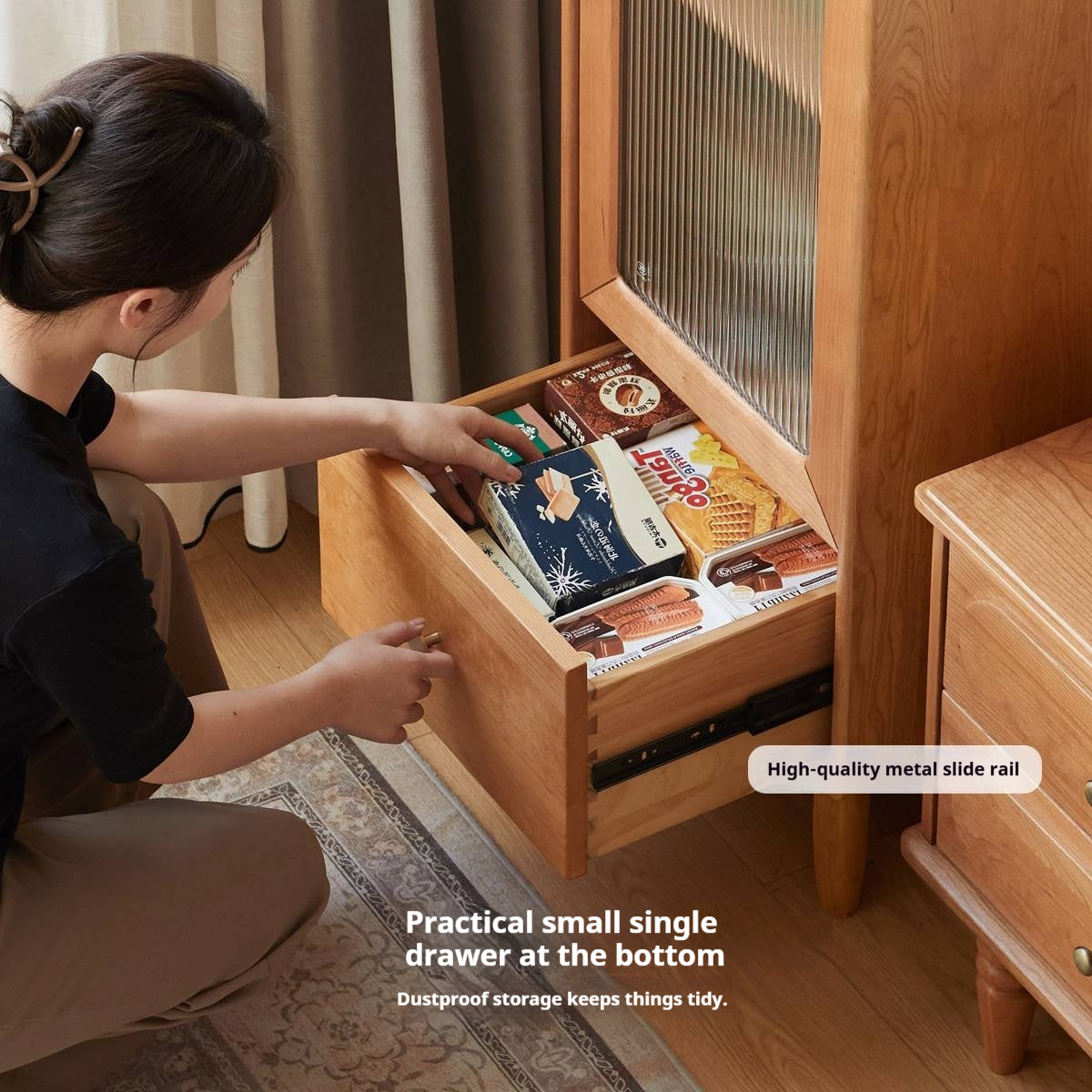 Cherry Solid Wood Vintage Style Side Cabinet.