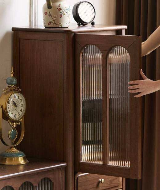 Black Walnut Solid Wood Side Cabinet with Glass Display