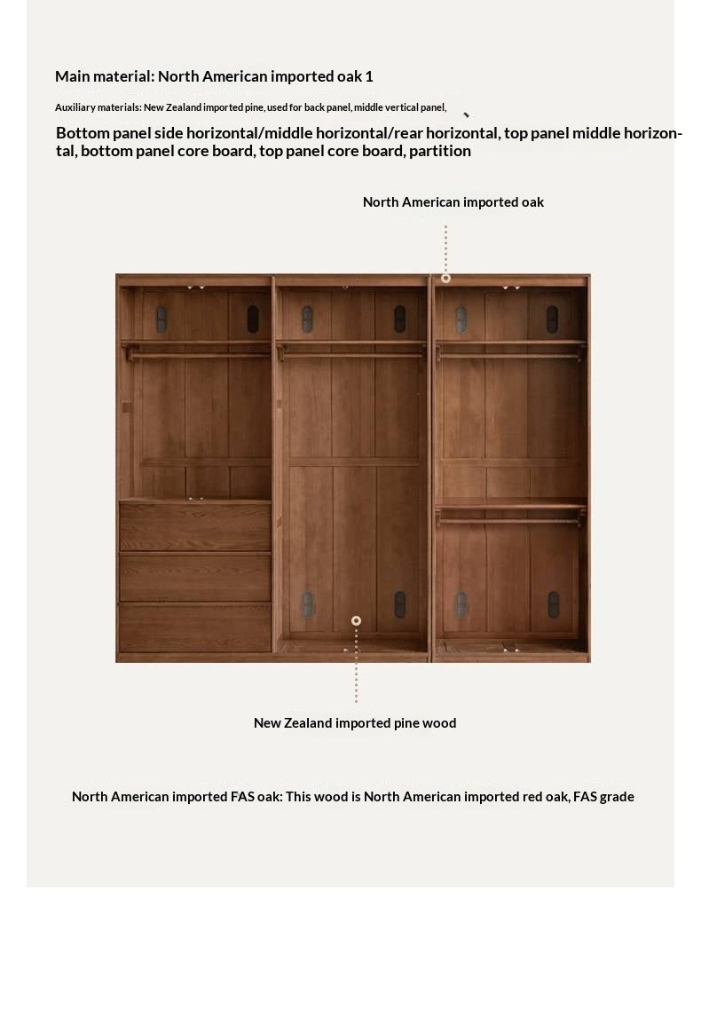 Oak Solid Wood Wardrobe with Modern Minimalist Design