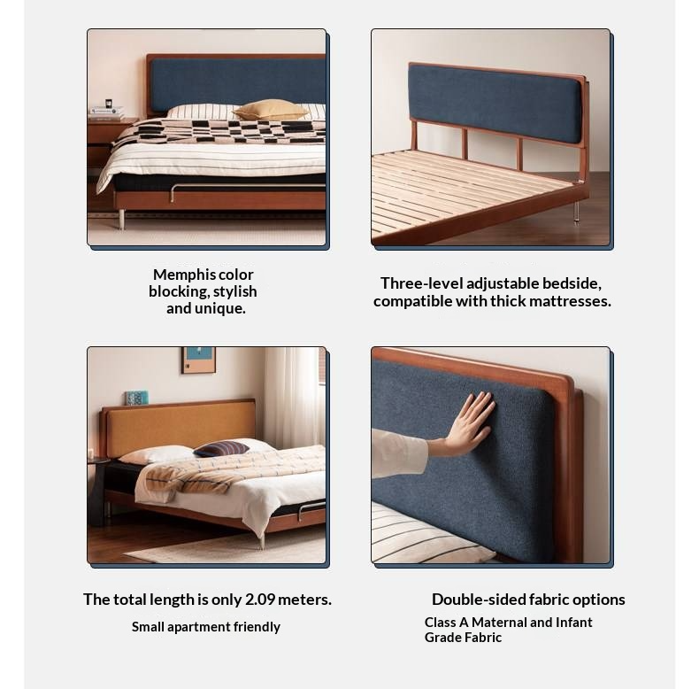 Poplar Solid Wood Bauhaus Style Soft with Adjustable Headboard Double Bed