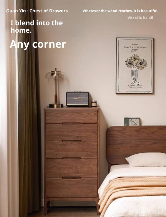 Black Walnut Solid Wood Modern Nordic Style Side Cabinet.