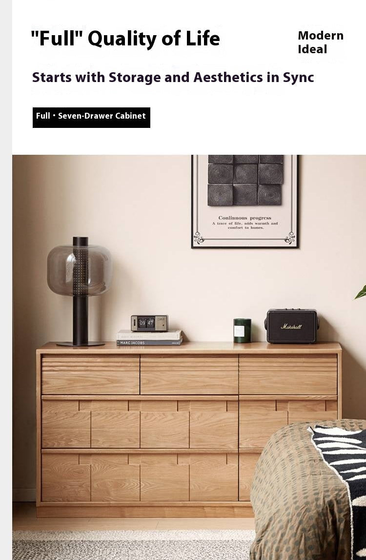 Oak Solid Wood Seven Bucket Drawer Cabinet