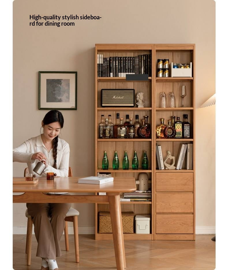 Cherry Solid Wood Floor-Standing Bookcase with Modern Shelving