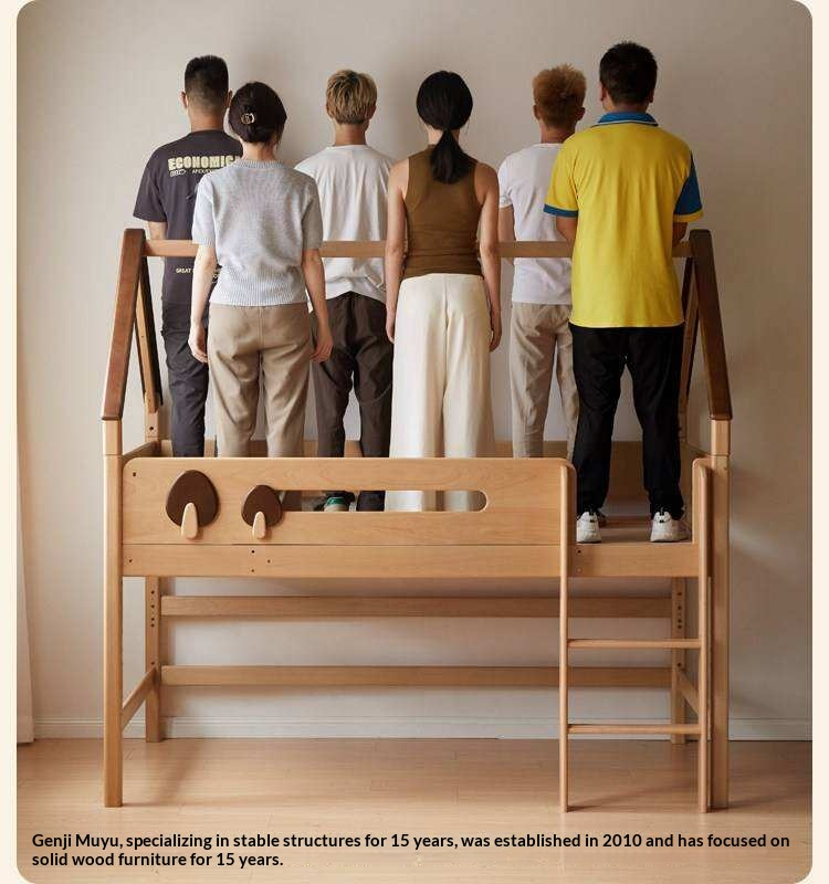 Beech Solid Wood Children's Loft Bed with Table Under Bed